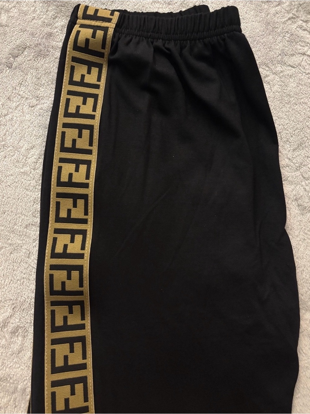 Custom Handmade Black Track Pants with Beige FF Logo Trim